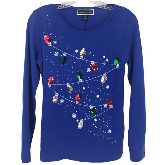 KAREN Scott Sequin Embellished Christmas Lights & Snowflakes Scoop Neck Top NWT - Picture 9 of 9